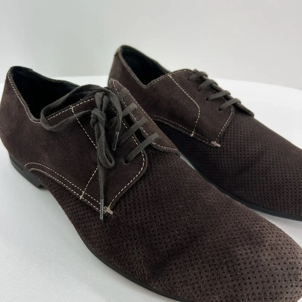 Bugatchi Suede Perforated Derby Dress Shoes Mens 10 Lace Up Casual Leather Brown
